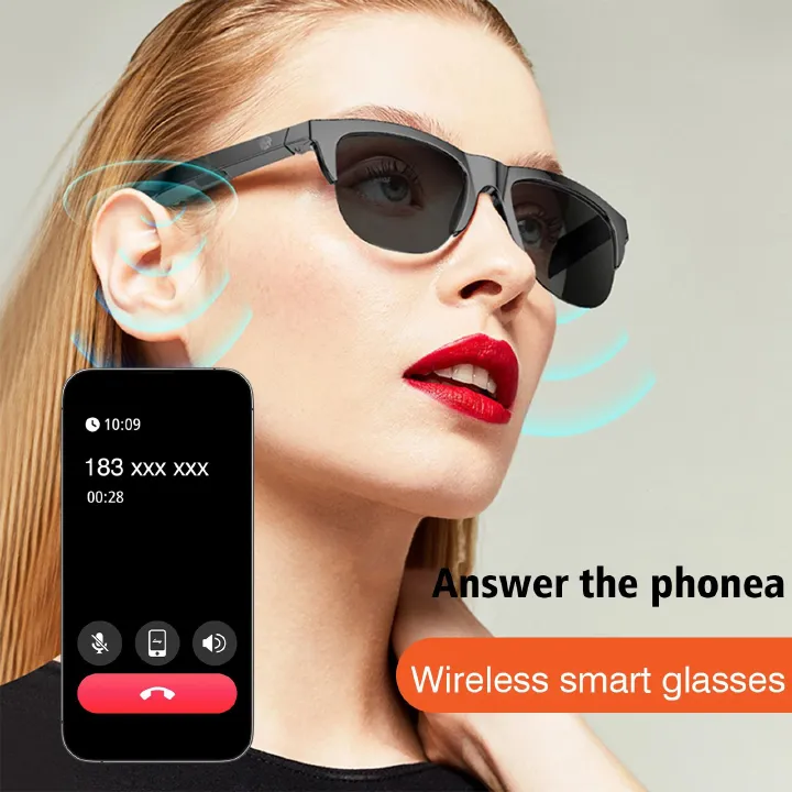 Smart Glasses V5.3 Bluetooth Sunglasses with Open Ear Speaker Headset Headphone Sunglasses Indoor Outdoor Bluetooth Speaker Sports UV Sun Protection Polarized Sunglasses Mens Women Audio Glasses