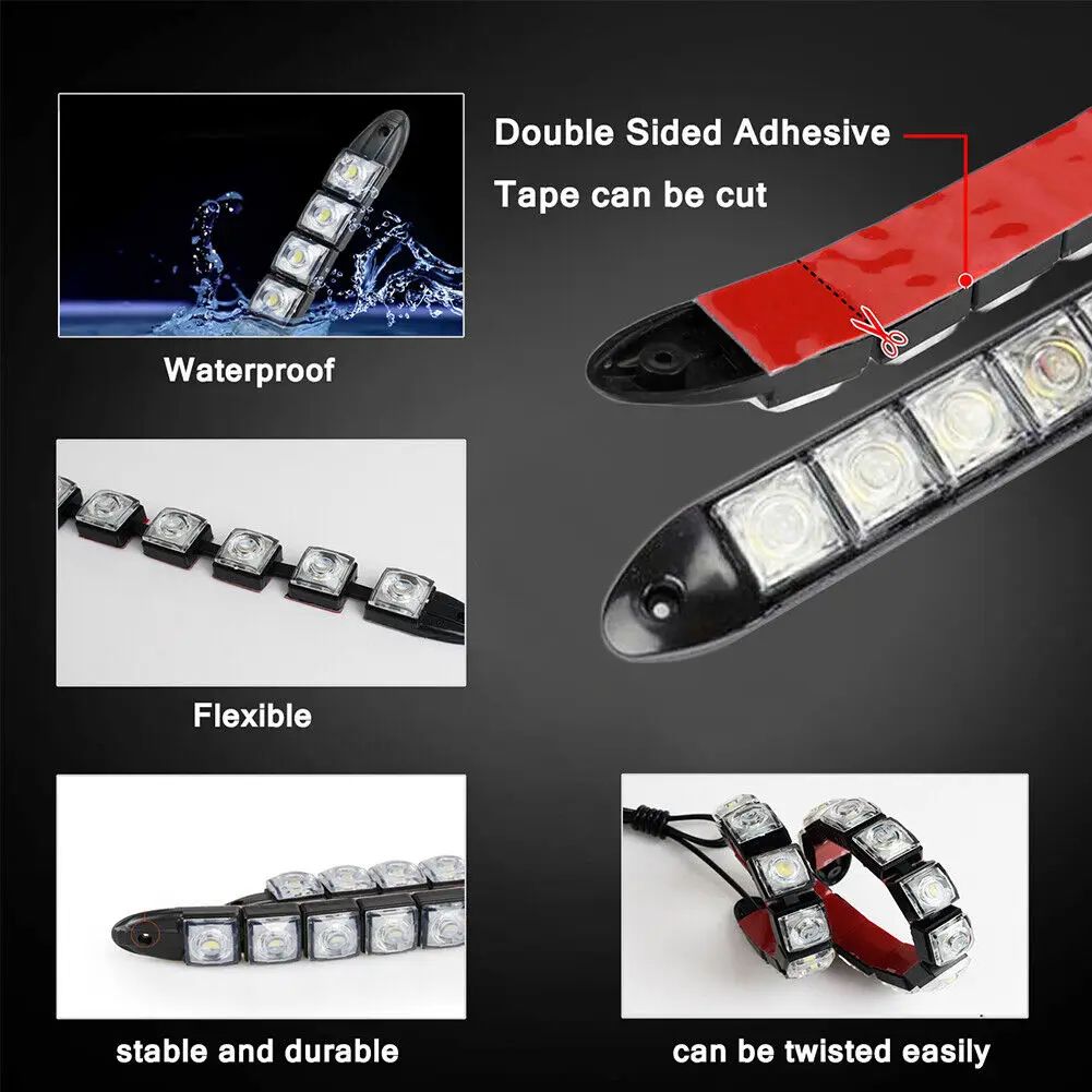 2Pcs Car Flexible LED DRL Daytime Running Light Driving Daylight Fog Light Lamp