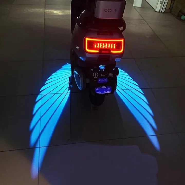 2pcs Motorcycle Logo LED Light Universal Motorcycle Projector Lights for Angel Wing Logo Waterproof Motorcycle Shadow Light Accessories for Motor Scooter Electric Vehicle Moto Lovers Gift
