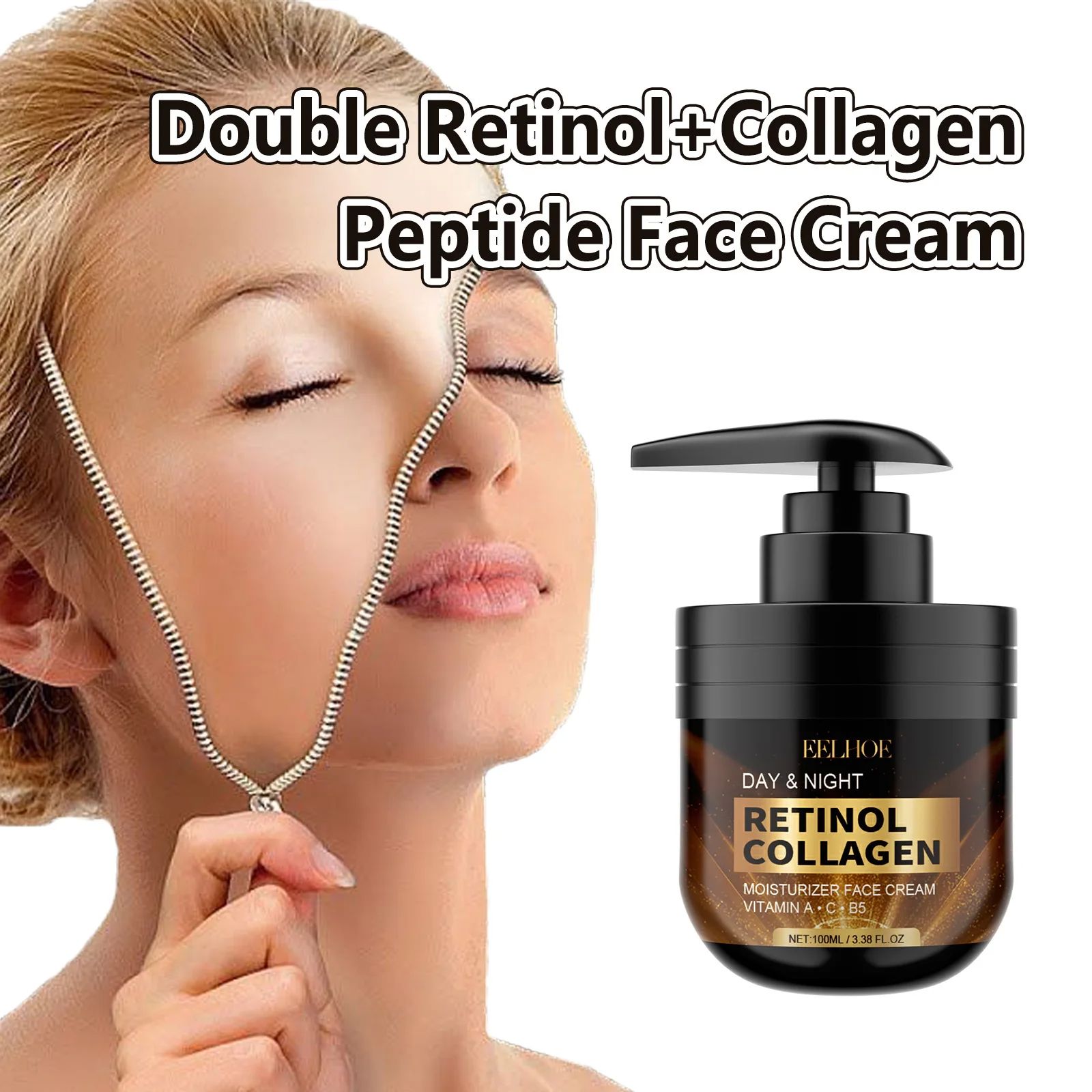 EELHOE Retinol Face Cream Collagen Moisturizing Face Firming Lifting Wrinkle Removal Pore Shrinking Vitamin C Facial Cream 100ml