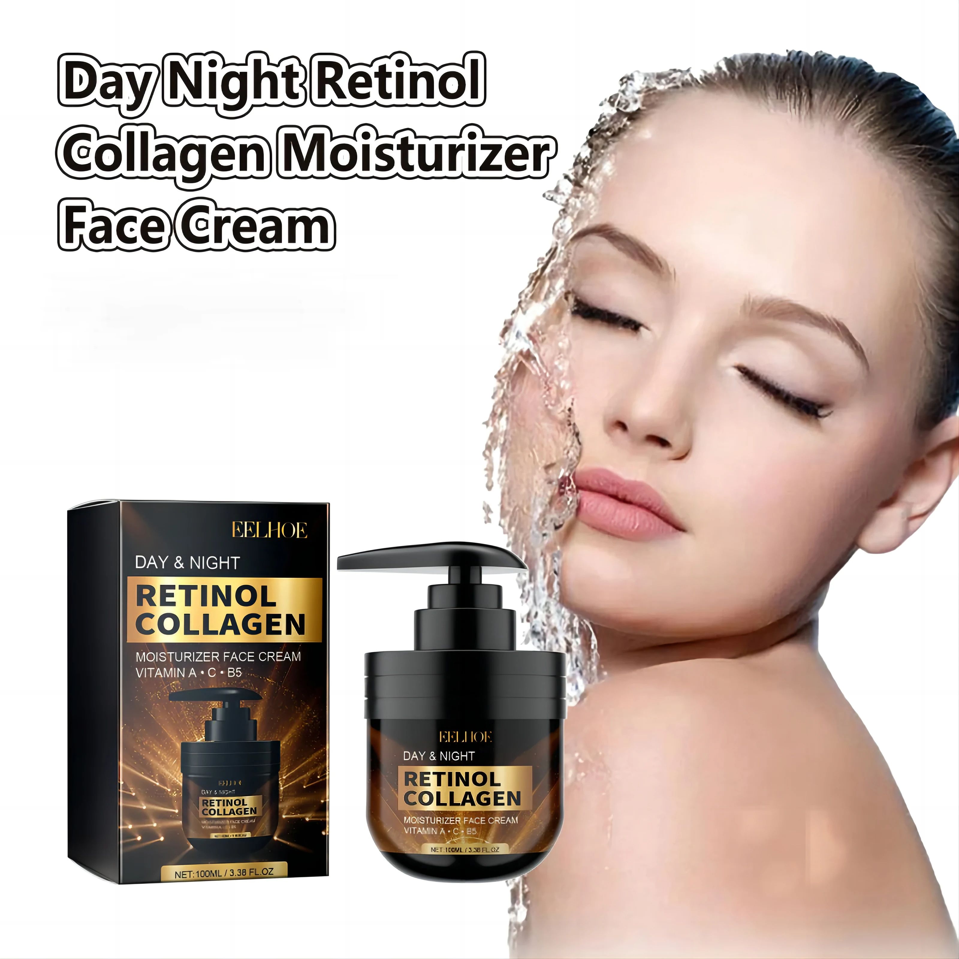 EELHOE Retinol Face Cream Collagen Moisturizing Face Firming Lifting Wrinkle Removal Pore Shrinking Vitamin C Facial Cream 100ml