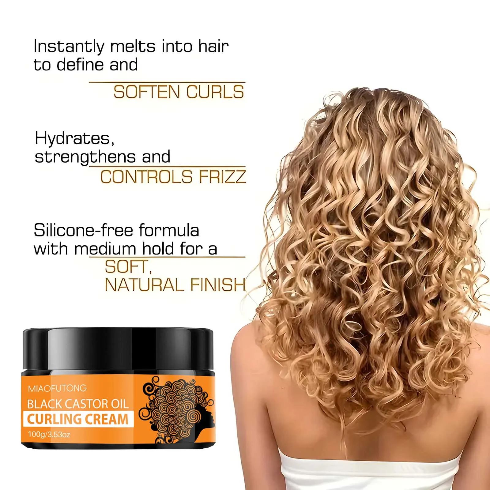 Black Castor Oil Curl Enhancing Cream - Provides Long-Lasting Hold And Moisture, Suitable for All Hair Types, an Ideal Choice for Dry And Curly Hair.