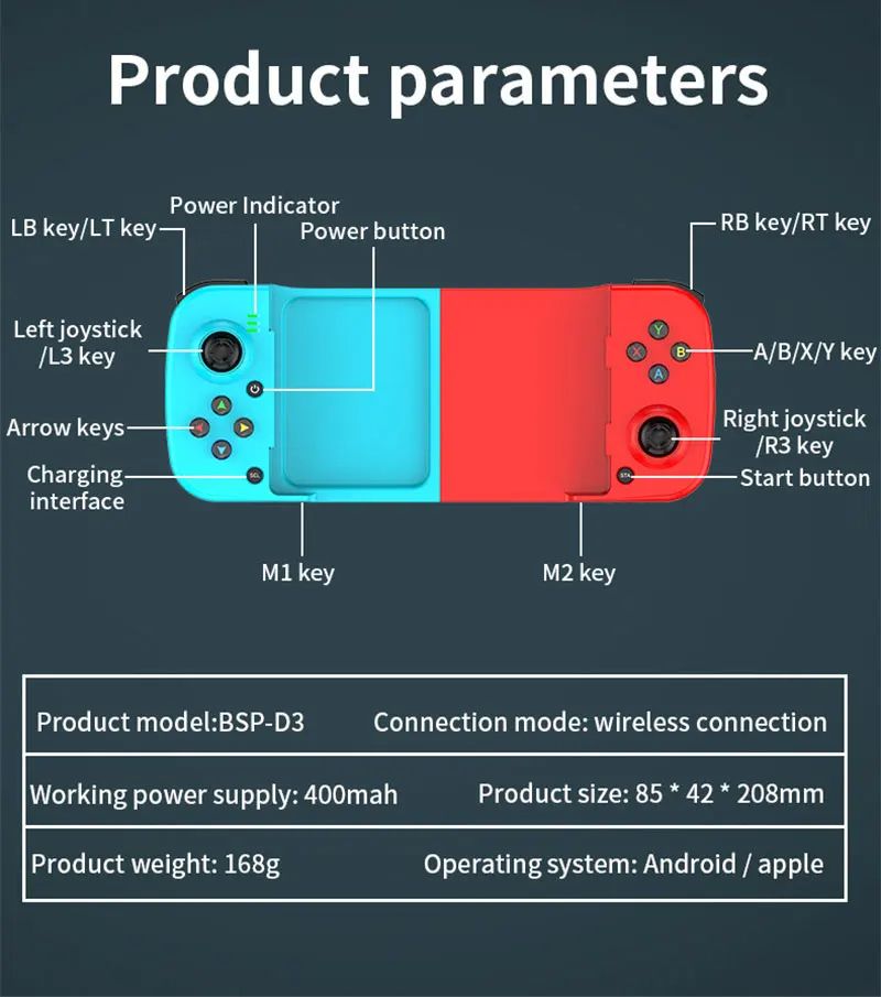 1PC Wireless BT 5.0 Stretchable Game Controller For Mobile Phone Android IOS Gamepad Joystick Eat Chicken Gamepad for PS4 Switch PC