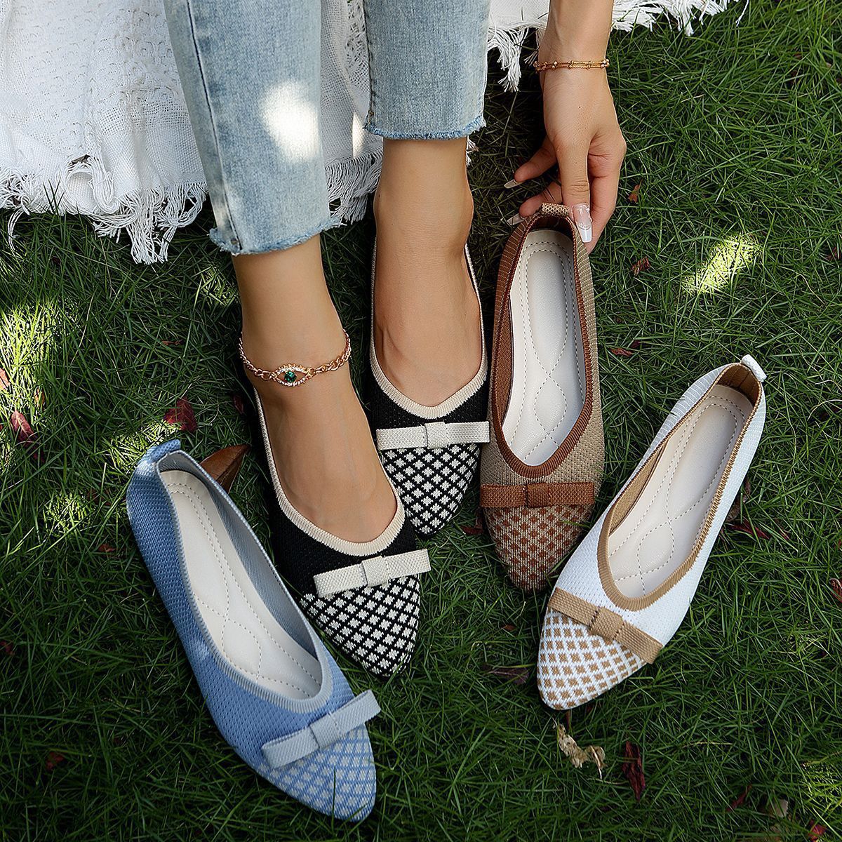 BIG SIZE 37-43 single shoes frosted European and American round toe flat sole casual brick inlaid large size single shoes women's foreign trade women's single shoes ladys shoes loafers