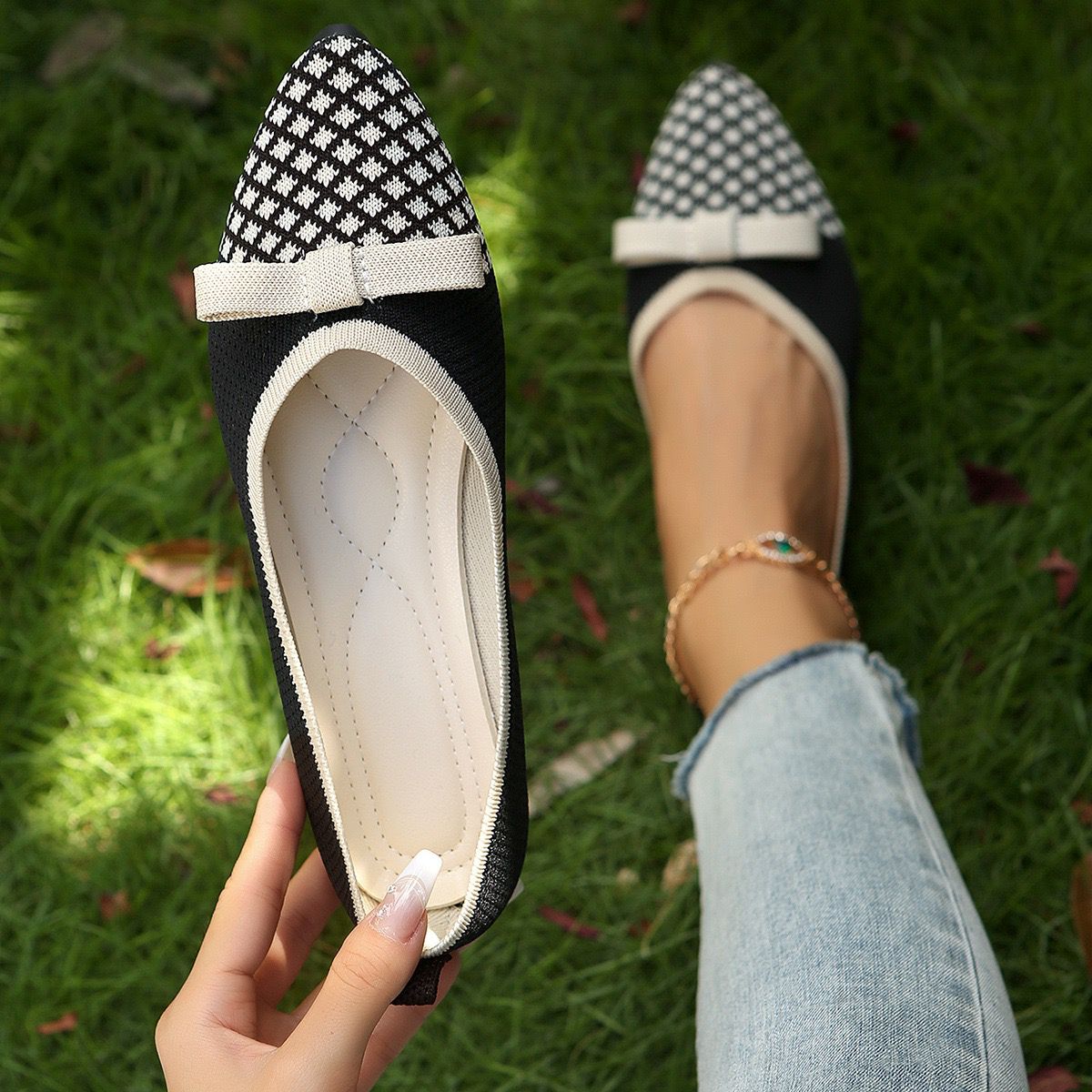 BIG SIZE 37-43 single shoes frosted European and American round toe flat sole casual brick inlaid large size single shoes women's foreign trade women's single shoes ladys shoes loafers