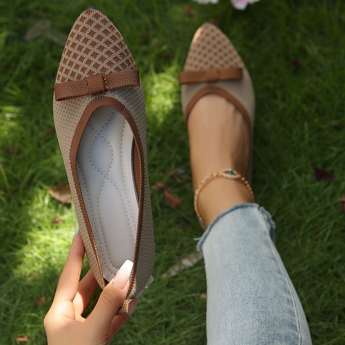 BIG SIZE 37-43 single shoes frosted European and American round toe flat sole casual brick inlaid large size single shoes women's foreign trade women's single shoes ladys shoes loafers