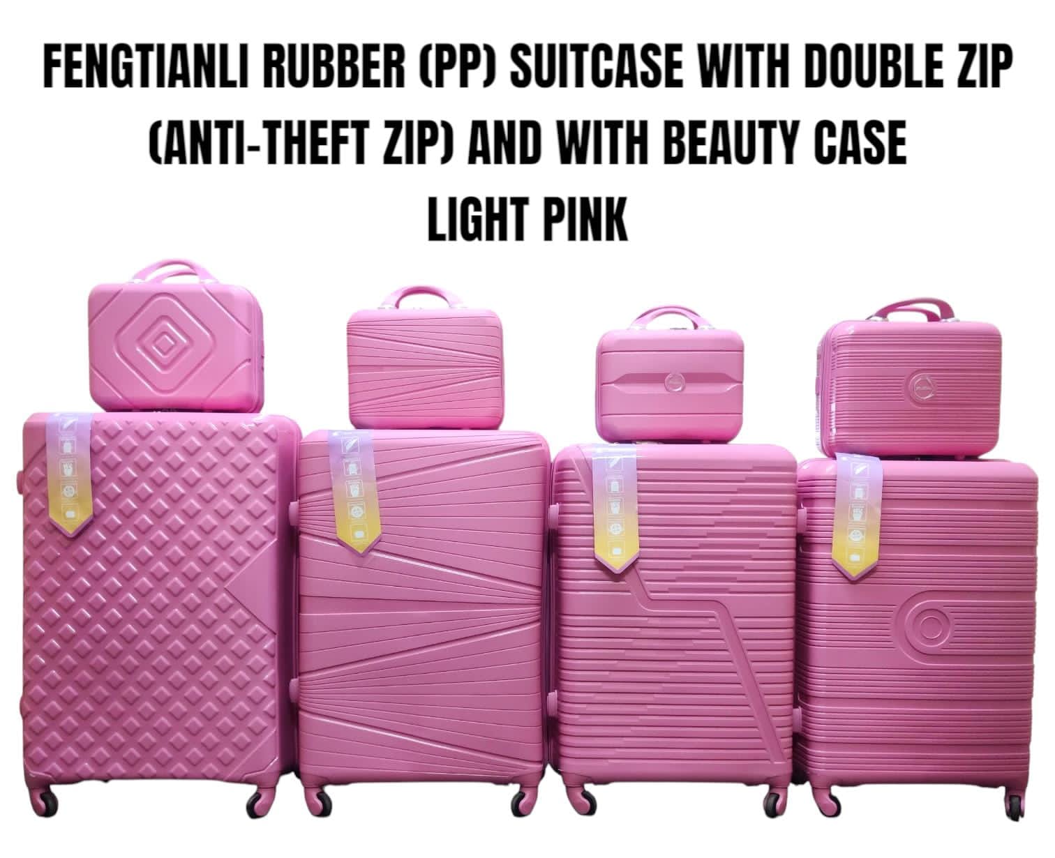 4in1 FENGTIANLI PP (RUBBER) SUITCASE – DOUBLE ZIP | ANTI-THEFT ZIPPER | WITH BEAUTY CASE ✨

Travel like a pro with the FENGTIANLI 4in1 PP (Rubber) Suitcase Set, engineered for maximum durability, smar