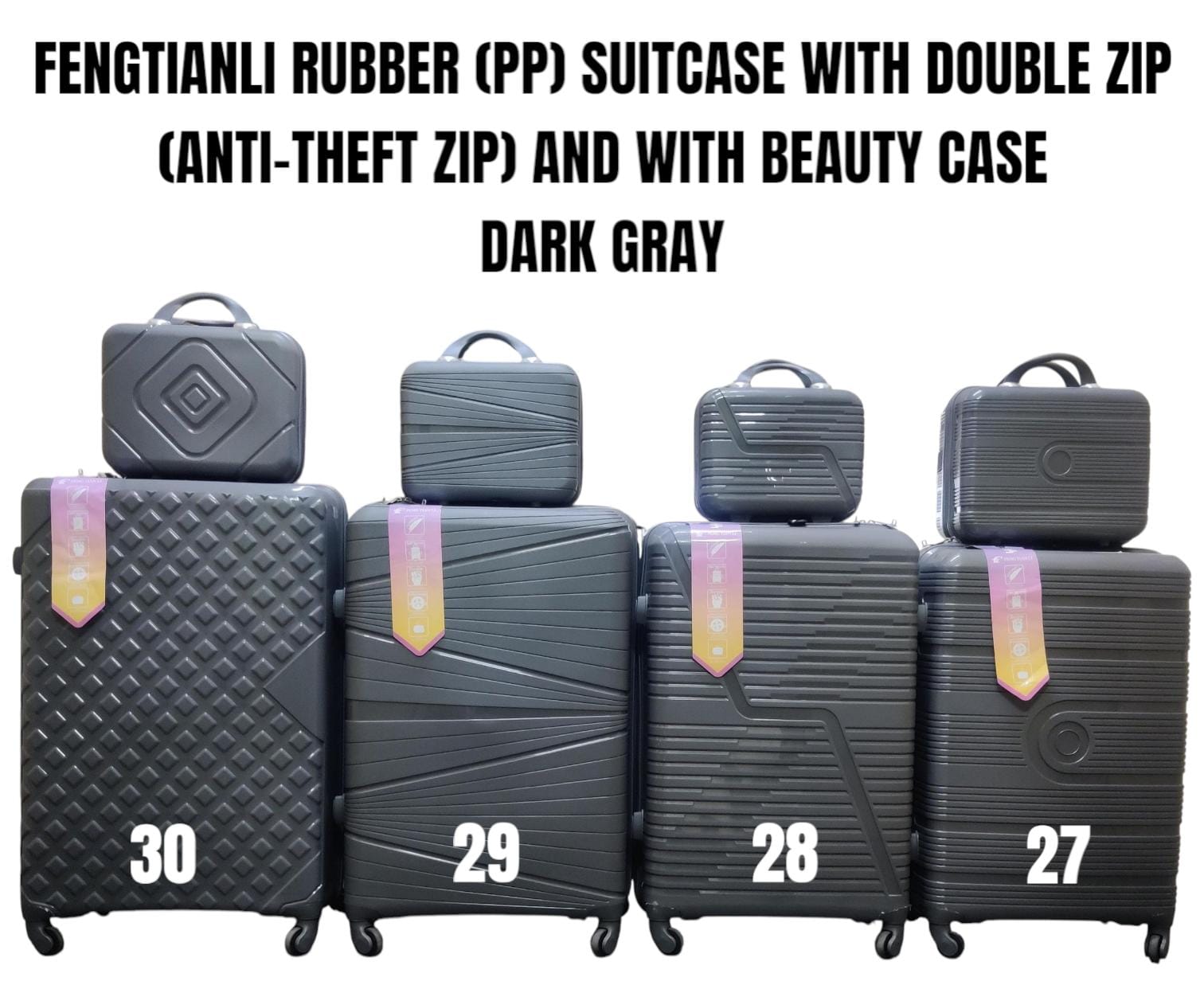 4in1 FENGTIANLI PP (RUBBER) SUITCASE – DOUBLE ZIP | ANTI-THEFT ZIPPER | WITH BEAUTY CASE ✨

Travel like a pro with the FENGTIANLI 4in1 PP (Rubber) Suitcase Set, engineered for maximum durability, smar