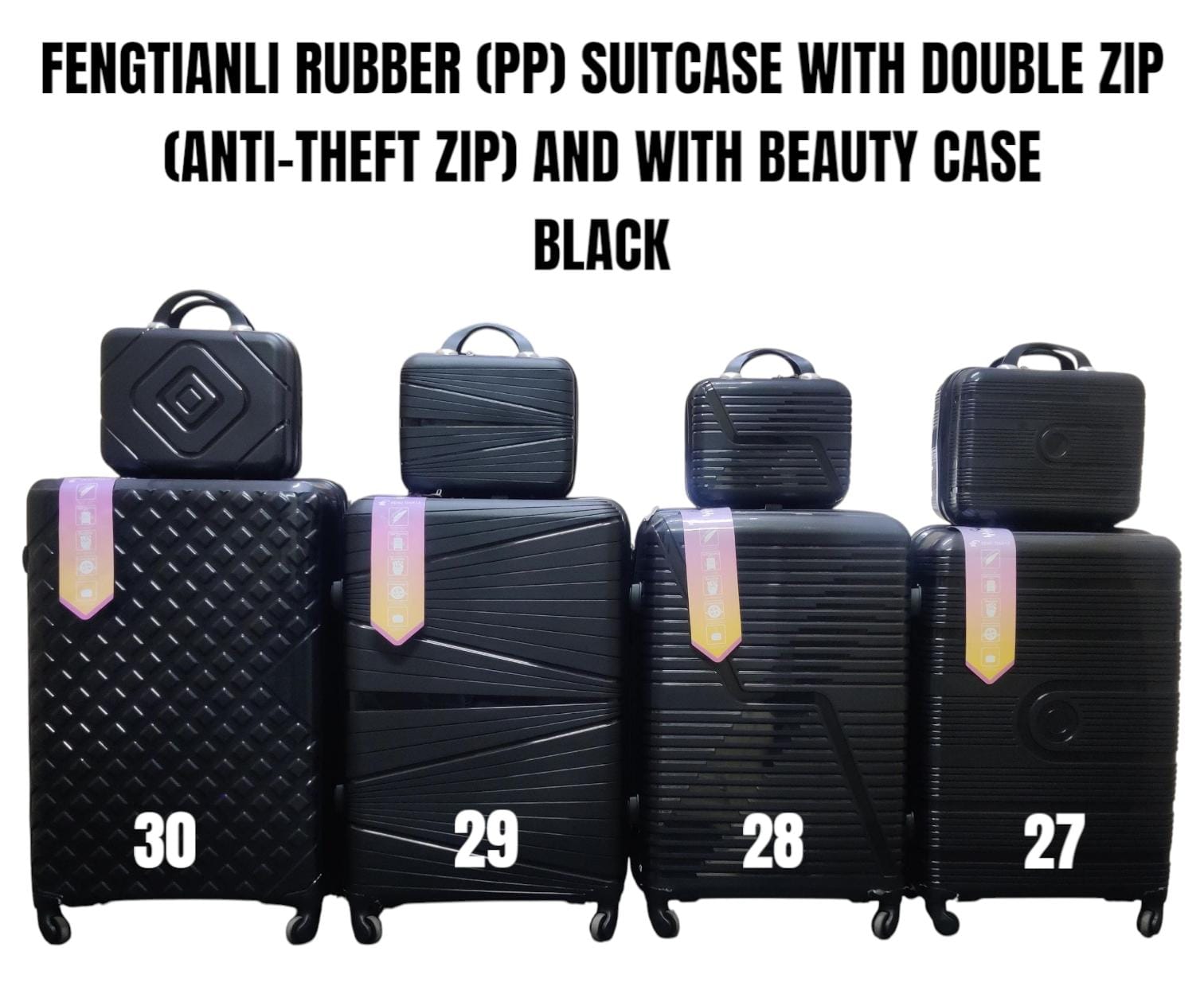 4in1 FENGTIANLI PP (RUBBER) SUITCASE – DOUBLE ZIP | ANTI-THEFT ZIPPER | WITH BEAUTY CASE ✨

Travel like a pro with the FENGTIANLI 4in1 PP (Rubber) Suitcase Set, engineered for maximum durability, smar