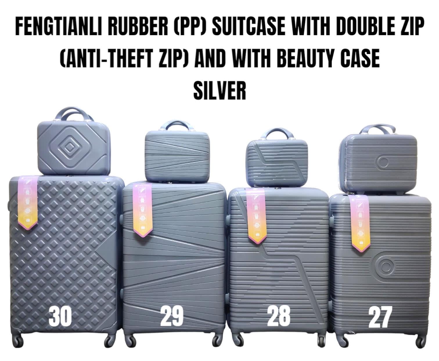 4in1 FENGTIANLI PP (RUBBER) SUITCASE – DOUBLE ZIP | ANTI-THEFT ZIPPER | WITH BEAUTY CASE ✨

Travel like a pro with the FENGTIANLI 4in1 PP (Rubber) Suitcase Set, engineered for maximum durability, smar