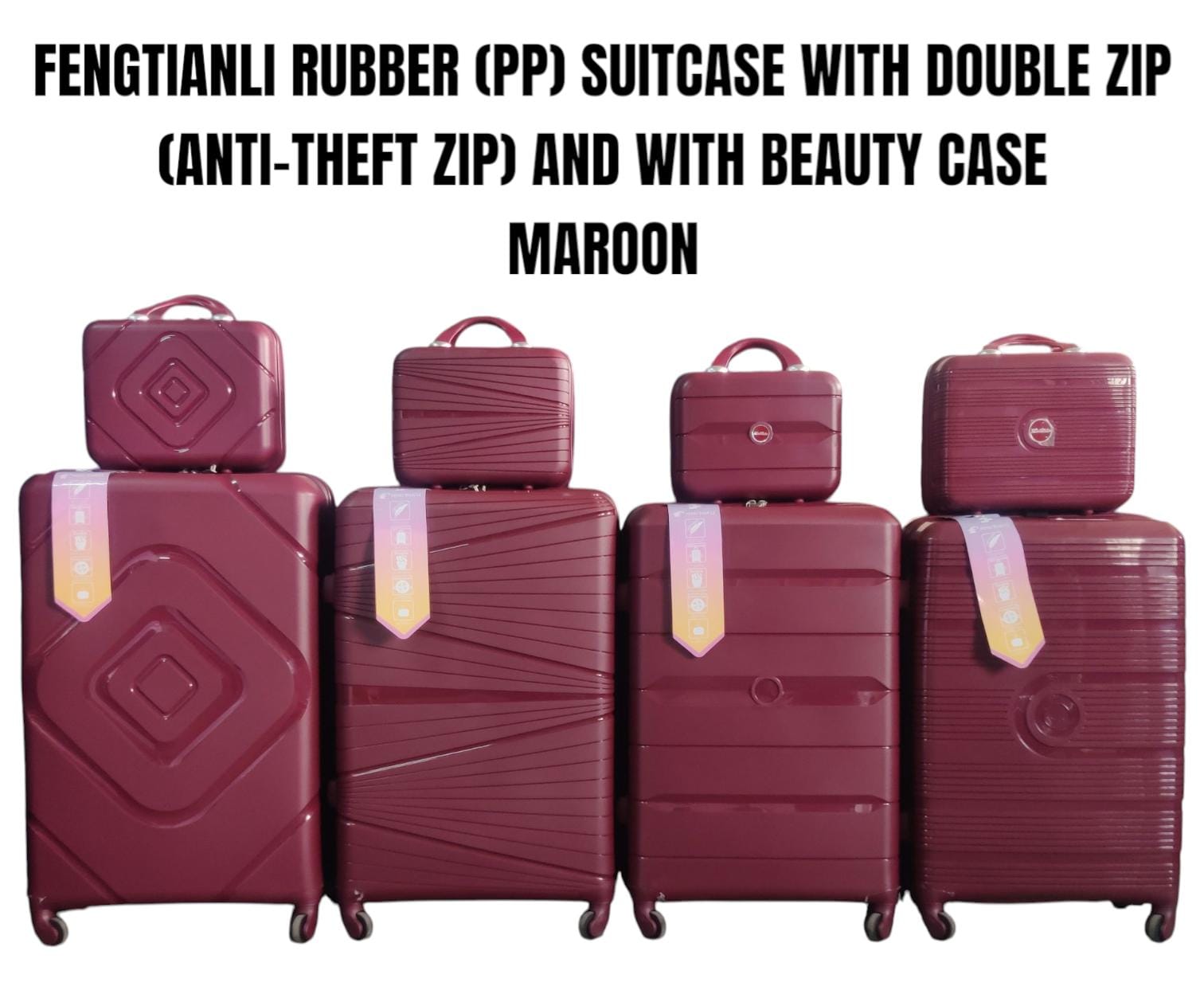 4in1 FENGTIANLI PP (RUBBER) SUITCASE – DOUBLE ZIP | ANTI-THEFT ZIPPER | WITH BEAUTY CASE ✨

Travel like a pro with the FENGTIANLI 4in1 PP (Rubber) Suitcase Set, engineered for maximum durability, smar