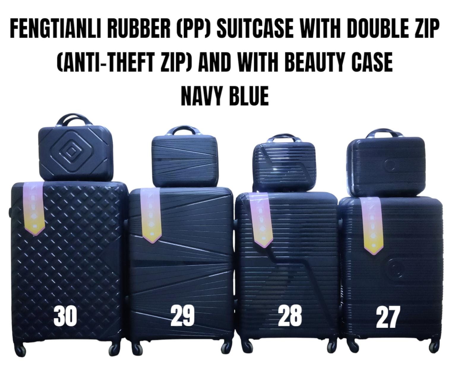 4in1 FENGTIANLI PP (RUBBER) SUITCASE – DOUBLE ZIP | ANTI-THEFT ZIPPER | WITH BEAUTY CASE ✨

Travel like a pro with the FENGTIANLI 4in1 PP (Rubber) Suitcase Set, engineered for maximum durability, smar