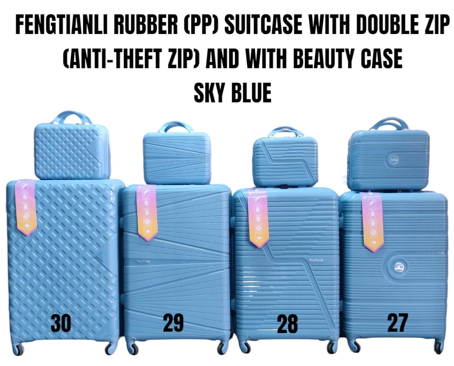 4in1 FENGTIANLI PP (RUBBER) SUITCASE – DOUBLE ZIP | ANTI-THEFT ZIPPER | WITH BEAUTY CASE ✨

Travel like a pro with the FENGTIANLI 4in1 PP (Rubber) Suitcase Set, engineered for maximum durability, smar