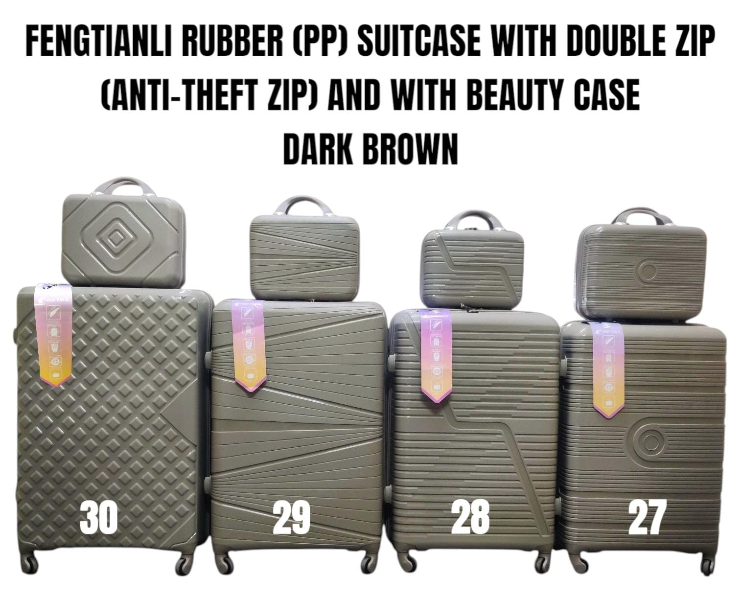 4in1 FENGTIANLI PP (RUBBER) SUITCASE – DOUBLE ZIP | ANTI-THEFT ZIPPER | WITH BEAUTY CASE ✨

Travel like a pro with the FENGTIANLI 4in1 PP (Rubber) Suitcase Set, engineered for maximum durability, smar