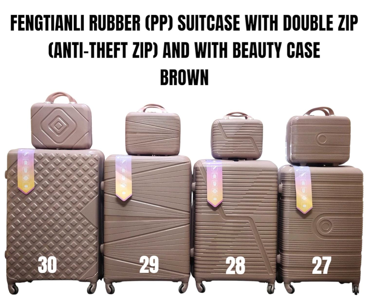 4in1 FENGTIANLI PP (RUBBER) SUITCASE – DOUBLE ZIP | ANTI-THEFT ZIPPER | WITH BEAUTY CASE ✨

Travel like a pro with the FENGTIANLI 4in1 PP (Rubber) Suitcase Set, engineered for maximum durability, smar