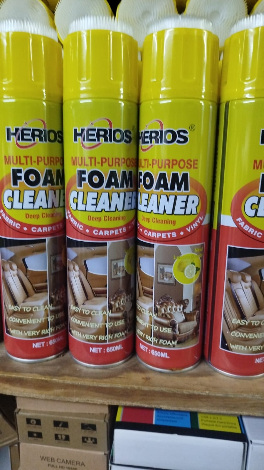 Herios Multi-Purpose Foam Cleaner.
Product Name: Herios Multi-Purpose Foam Cleaner
Size: 650ml
Key Features: It is designed for deep cleaning and can be used on various surfaces, including fabric, car