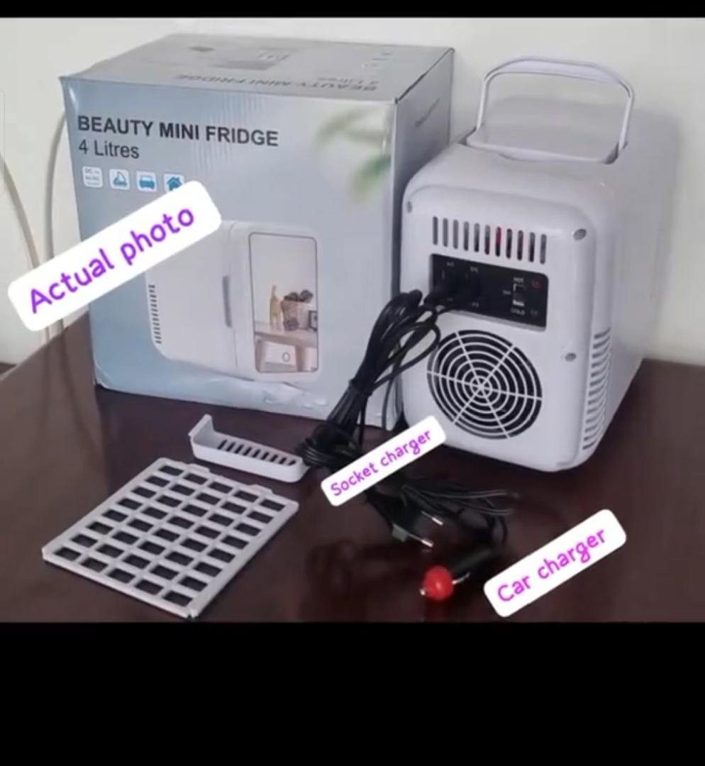 4L Portable Beauty car fridge with mirror and duo power option (car cigar DC power or AC power) now available in white or pink colour