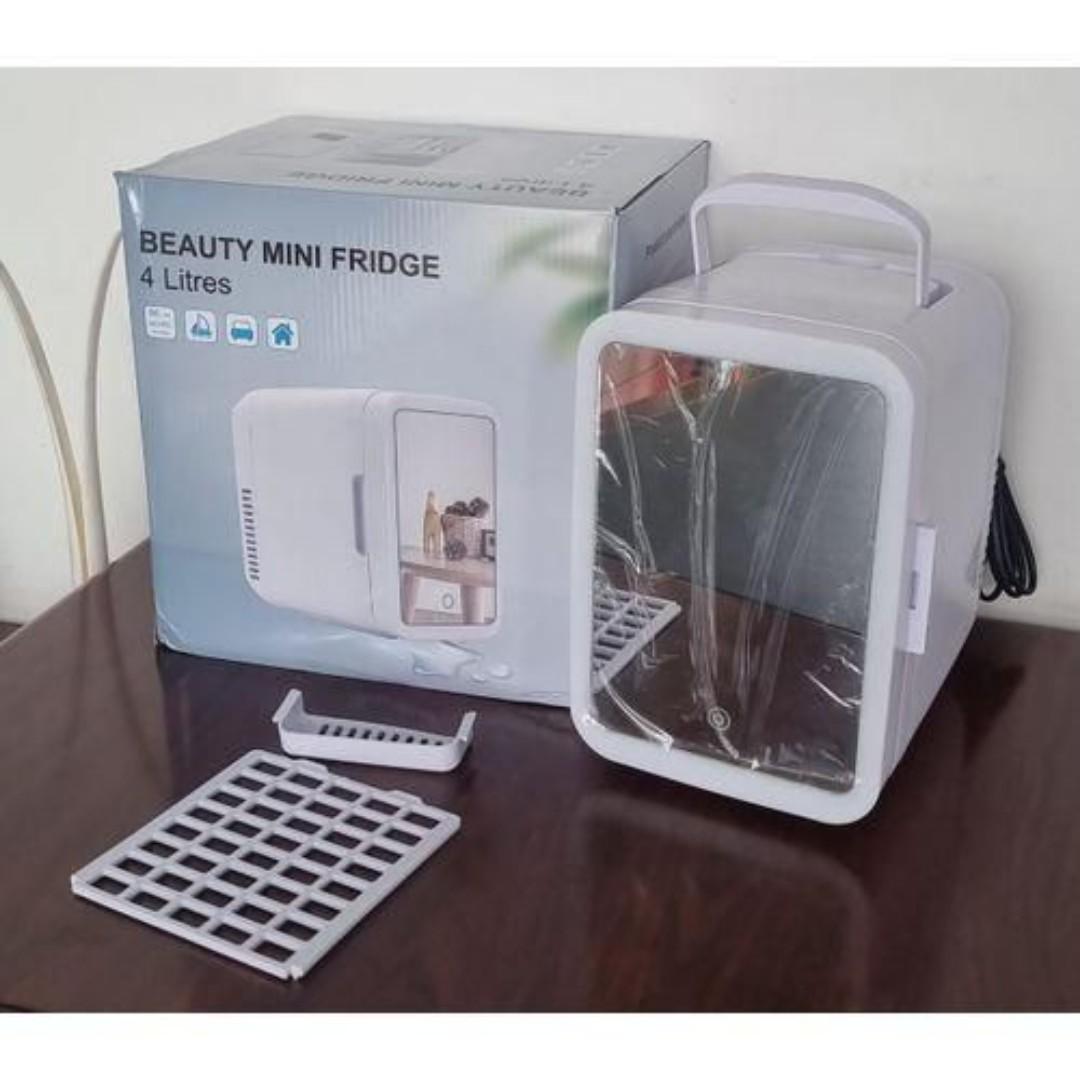 4L Portable Beauty car fridge with mirror and duo power option (car cigar DC power or AC power) now available in white or pink colour