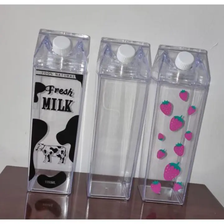 1L acrylic fridge bottle with tight duo lid available in 3 1options clear , milk ,  strawberry design