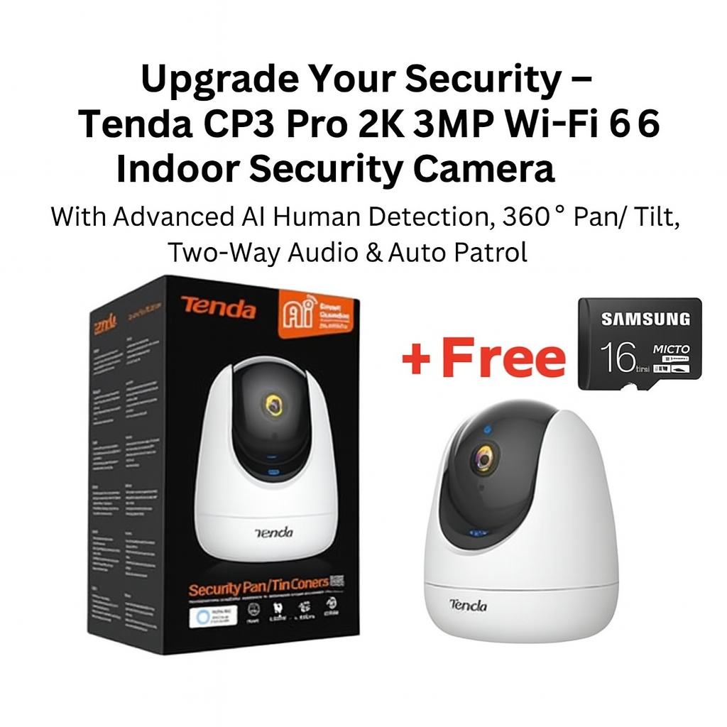 📸 Tenda CP3 Pro 2K | 3MP Wi-Fi 6 Indoor Smart Security Camera | AI Human Detection | 360° Pan/Tilt | Two-Way Audio | Auto Patrol – Smart Protection Made Easy!