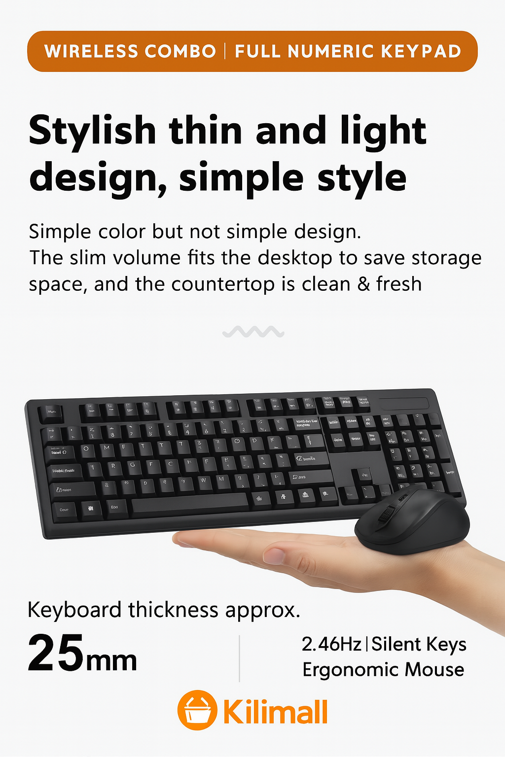 🔥 Wireless Keyboard & Mouse Combo – 2.4GHz with Full-Size Numeric Keypad | Smooth, Silent & Reliable for Office & Home Use 🖱️⌨️