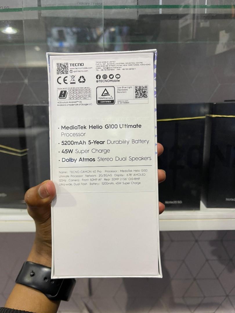 Tecno Camon 40 Pro – brand new with a stunning 6.78″ AMOLED display.
Powerful 50MP cameras,