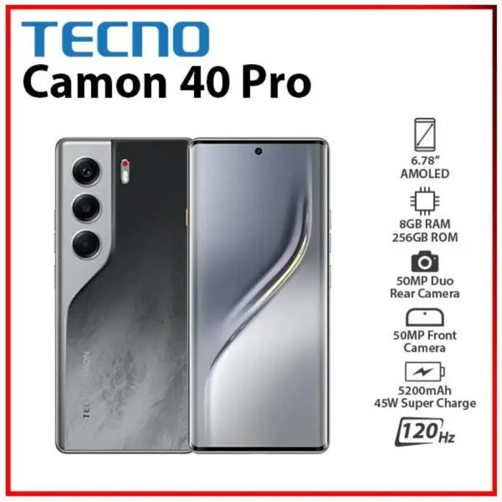 Tecno Camon 40 Pro – brand new with a stunning 6.78″ AMOLED display.
Powerful 50MP cameras,