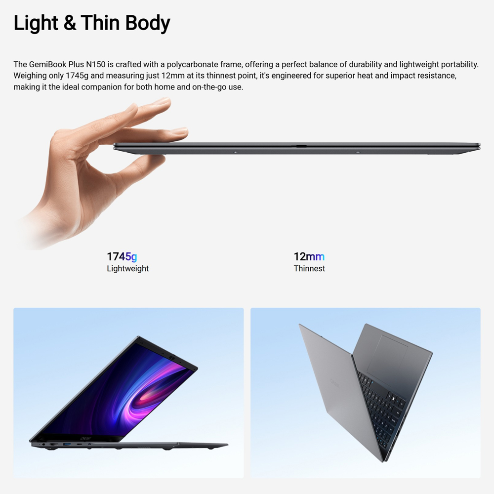 Brand new Chuwi Gemibook Plus N150 ultrabook: (2X faster i7 7th), 16GB+512GB SSD, 15.6" Full HD Ultrabook with Long Battery Life & Free Win 11 system WiFi6 Bluetooth 5.2 HP Dell Asus Lenovo Killer