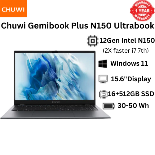 Brand new Chuwi Gemibook Plus N150 ultrabook: (2X faster i7 7th), 16GB+512GB SSD, 15.6" Full HD Ultrabook with Long Battery Life & Free Win 11 system WiFi6 Bluetooth 5.2 HP Dell Asus Lenovo Killer