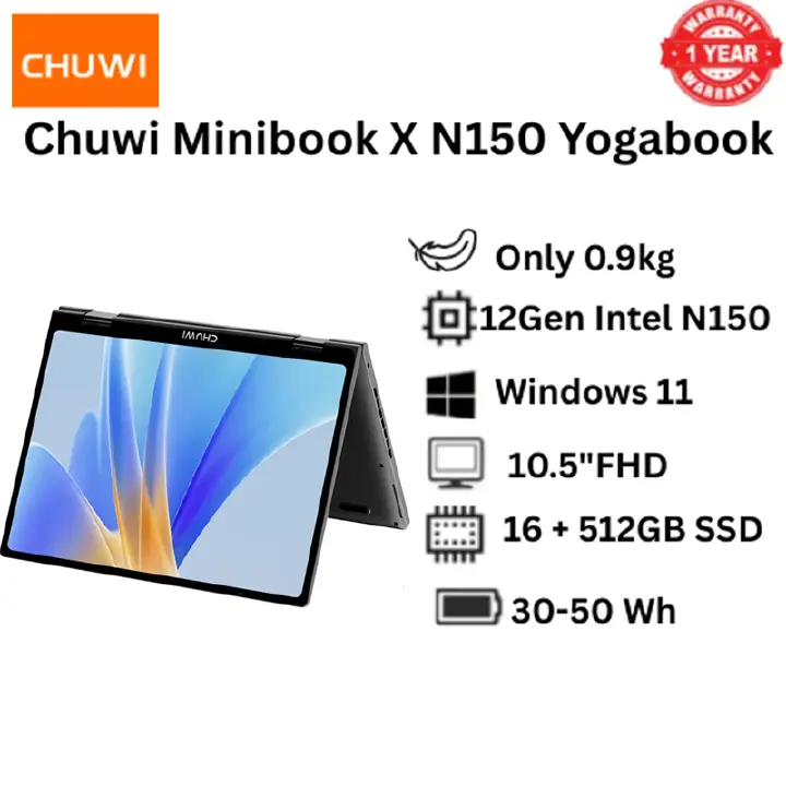 Brand new Chuwi Minibook X  N150 Yogabook: (2X faster i7 7th), 16GB+512GB SSD, 10.5" Full HD Yogabook with Long Battery Life & Free Win 11 system WiFi6 Bluetooth 5.2 HP Dell Asus Lenovo Killer