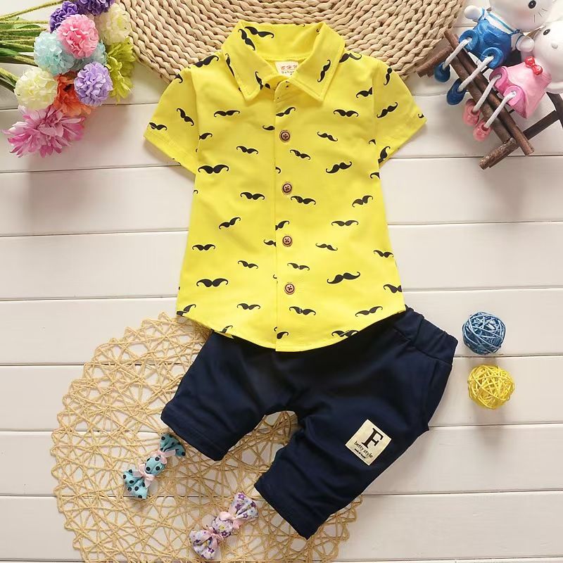 Summer Baby Clothing Set for Boys Tracksuit Kids Clothes T-shirt +Short 2PCS Set Cartoon Moustache Baby Sport Suit White 12M