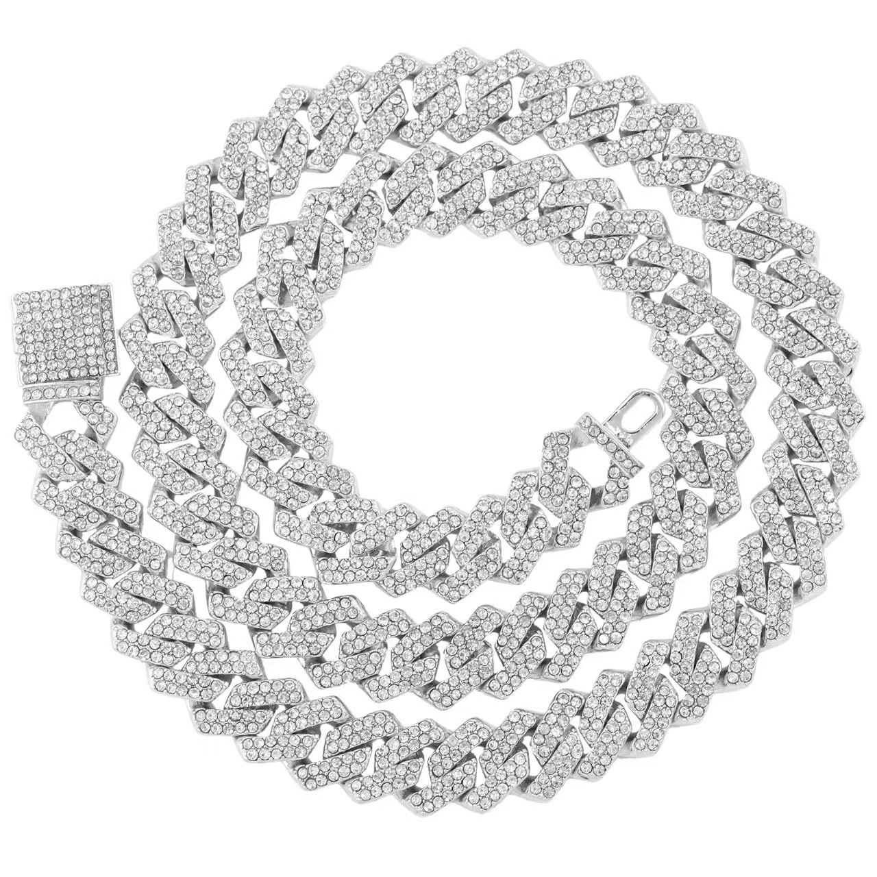 1pcs luxury chain jewellery miami cuban chain link necklace gift rapper hip hop dangles men women bling bling iced out chain necklace link fashion jewelry accessories