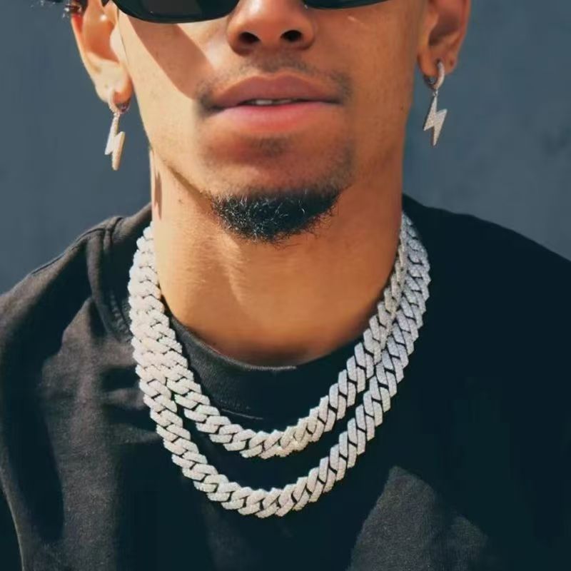 1pcs luxury chain jewellery miami cuban chain link necklace gift rapper hip hop dangles men women bling bling iced out chain necklace link fashion jewelry accessories