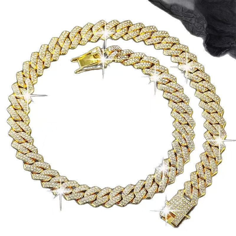 1pcs luxury chain jewellery miami cuban chain link necklace gift rapper hip hop dangles men women bling bling iced out chain necklace link fashion jewelry accessories