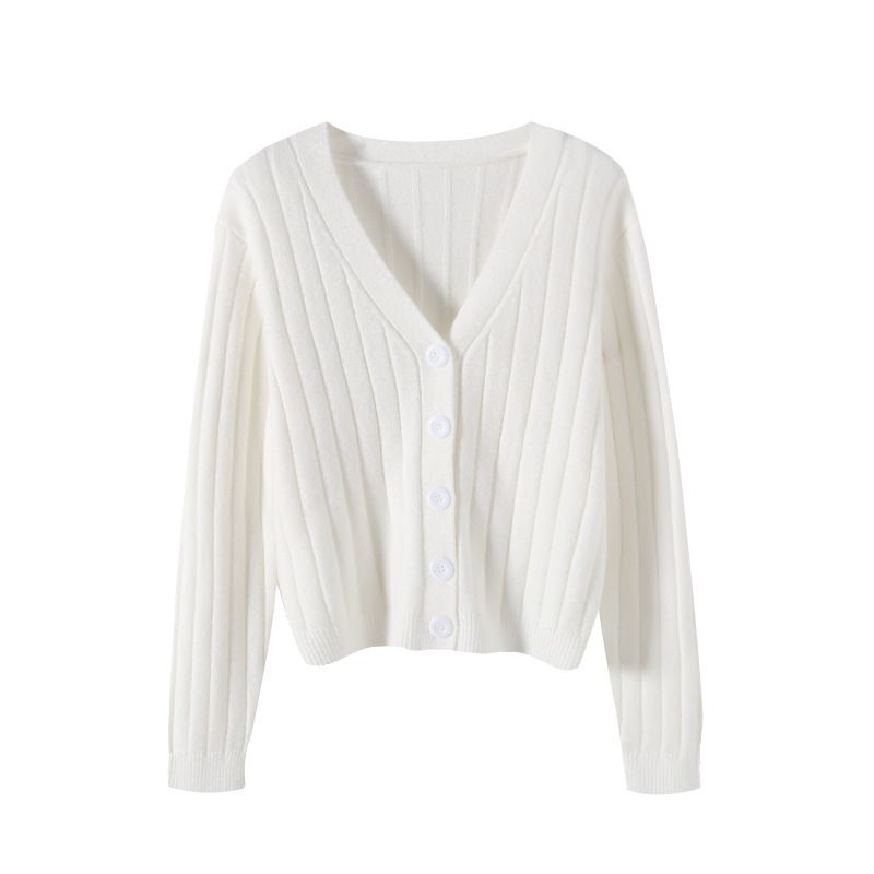 2025 Spring and Autumn Short Outfit Loose Internet Red Long Sleeve V-neck Sweater Knitted Sweater Thin cardigan Coat Women's Top Black one size