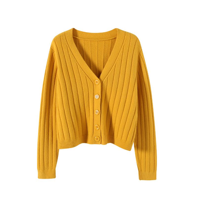 2025 Spring and Autumn Short Outfit Loose Internet Red Long Sleeve V-neck Sweater Knitted Sweater Thin cardigan Coat Women's Top Black one size