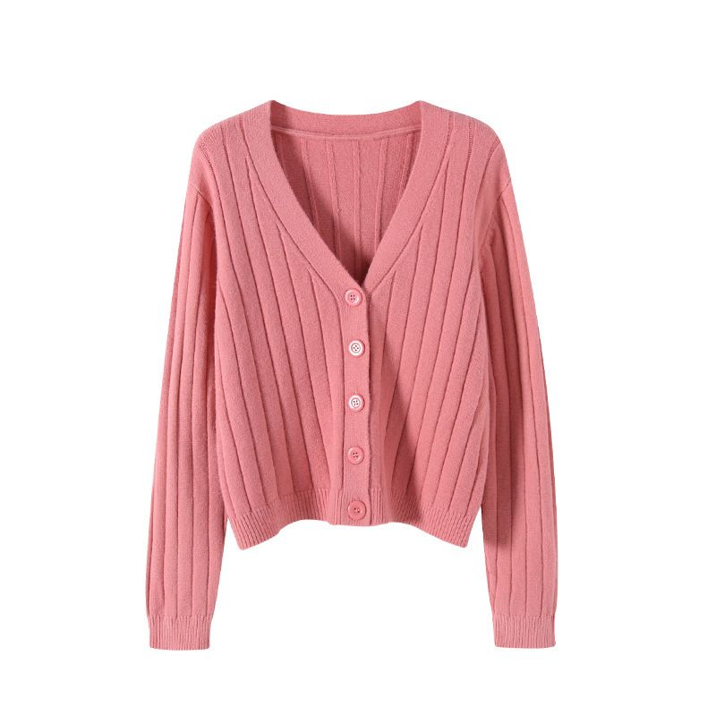2025 Spring and Autumn Short Outfit Loose Internet Red Long Sleeve V-neck Sweater Knitted Sweater Thin cardigan Coat Women's Top Black one size