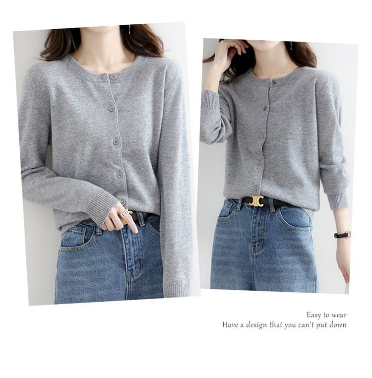 New round neck knitted cardigan for women in early autumn, loose fit, large size, thin design, solid color sweater, paired with a stylish base coat red M