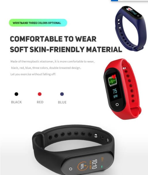 M4 Smart band 4 Fitness Tracker Watch Sport bracelet Heart Rate Blood Pressure Smartband Monitor Health Wristband PK mi band 4 Red One Size