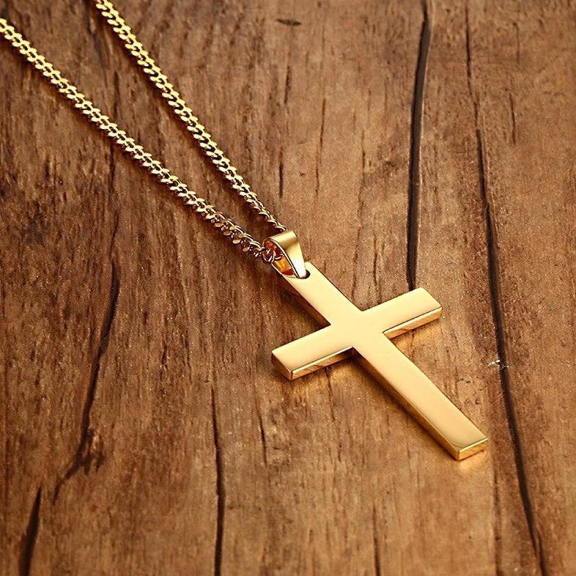 New brandy Stainless Steel Cross Pendant Chain Necklace for Men Women Jewelry Gift Silver One size