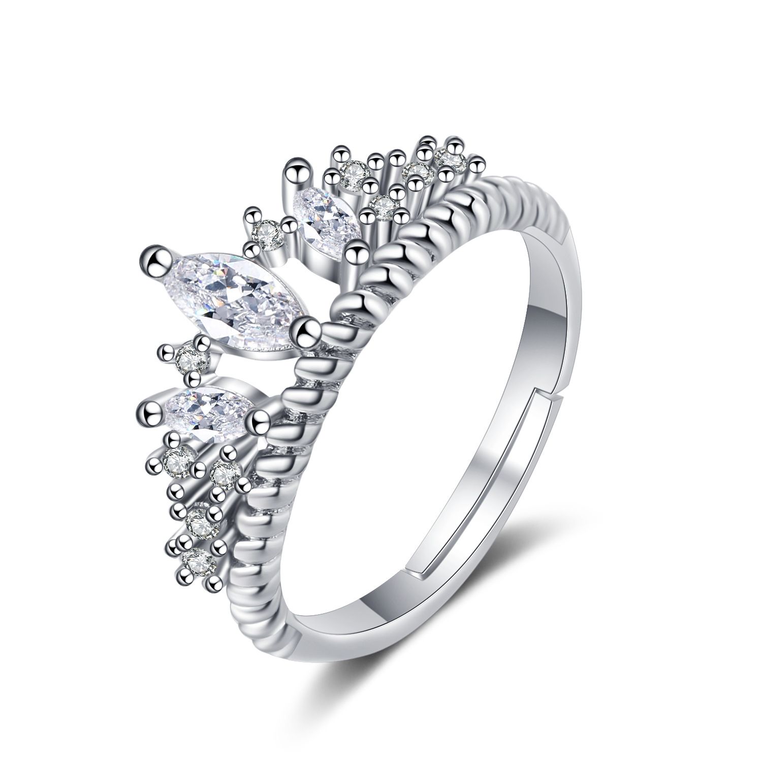 Classic Diamond Ring Jewelry Ladies Classical Wedding Engagement Ring Gift Silver adjustable Platinum Adjustable