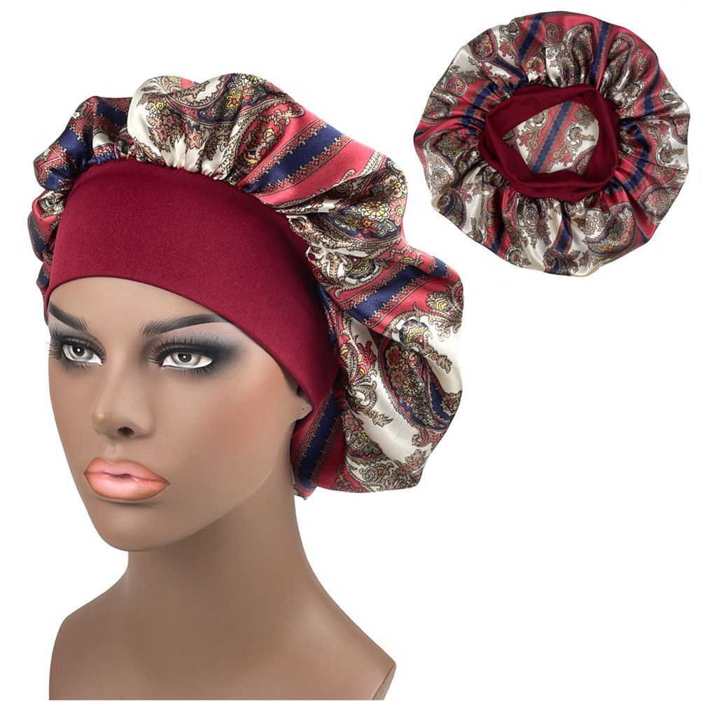 Satin Headscarf Hat Sleeping Bonnet Women Curly Hair Wrap Silk Cap Fashion Head Scarf Headwear Night Sleep Hat Adjust Head Cover Hat For Curly Springy Hair Styling Accessories Soft Elastic Band Navy b