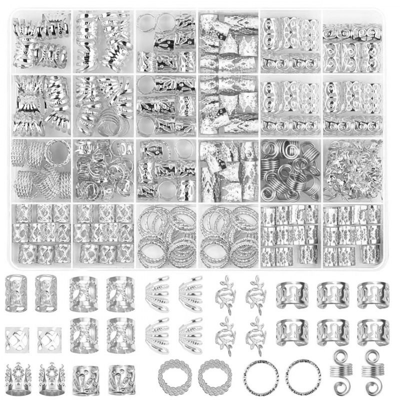 290pcs DIY Hair Extension Accessories Electroplated Hollow-Out Set | Dreads, Wig, Personalized Styling Hair Clips & Rings Golden 7.2*5.1*1 inches