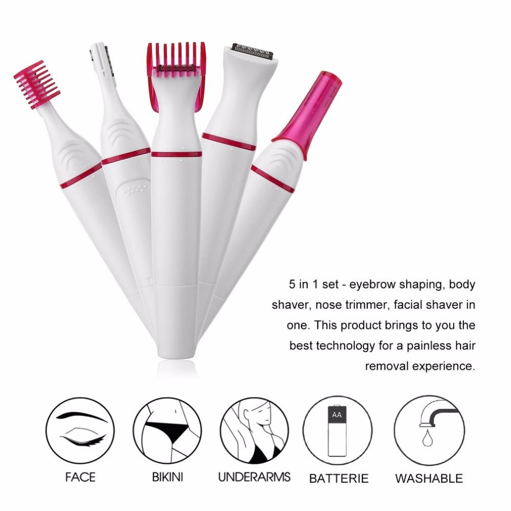 5 in 1 Electric Hair Removal Shaping Female Shaving Machine Mini Shaver Trimmer Razor for Eyebrow Underarm White 5pcs
