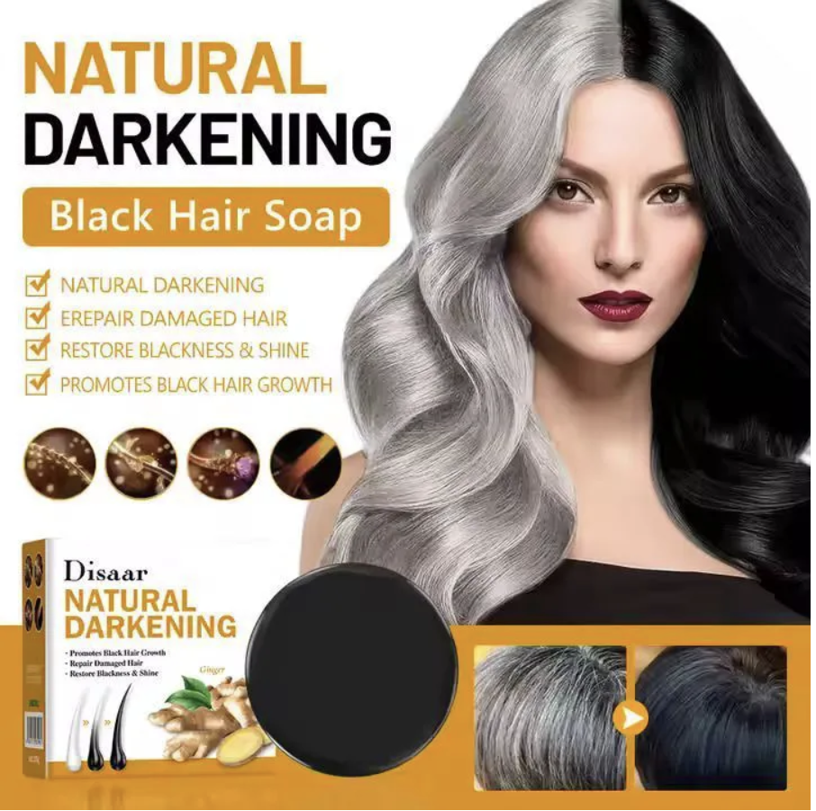 Disaar Ginseng Black Soap Promotes Anti-Grey Hair Darkening Repairs Damaged Hair and Enhances Black Hair Growth Products Basic Cleaning, Hair Natural Darkening Black One size