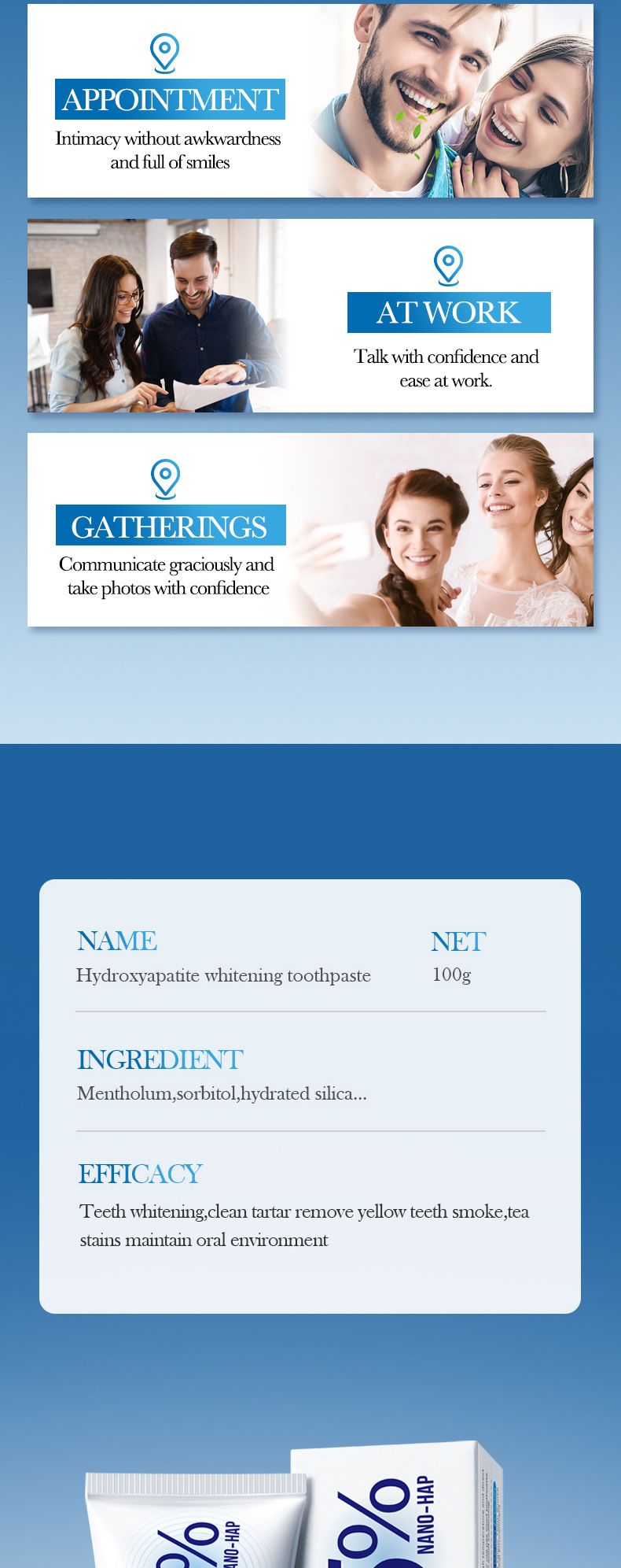 Hydroxyapatite whitening toothpaste, yellowing, toothstain removal, deodorization, cool and anti-cavity toothpaste White One pack