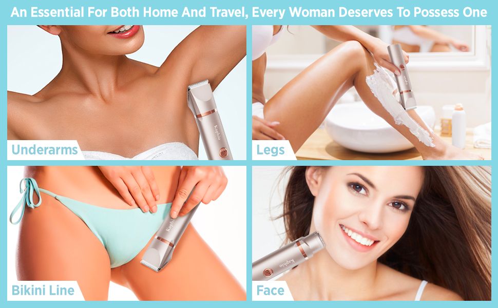 Electric Bikini Trimer Shaver Women: 2 in 1 IPX7 Waterproof Wet & Dry Use Body Hair Trimmer and Facial Hair Remover - Rechargeable Hair Removal Kit for Bikini Underarm Leg Arm Body Face pink as pictur