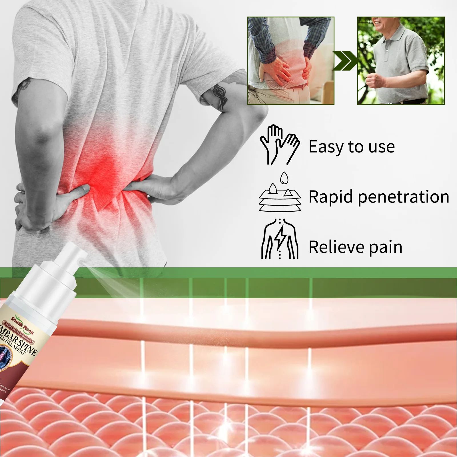 Lumbar Spine Cold Gel Spray Relieve Knee Joint Pain Rrheumatoid Cervical Spine Waist Muscle Strain Back Spine Gel Soothing Spray