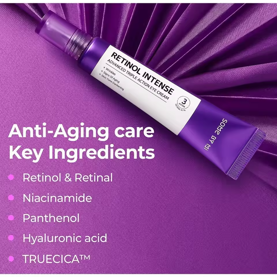 Some By Mi Retinol Intense Advance Triple Action Eye Cream with Niacinamide & Centella. Removes Dark Circles, Eye Wrinkles, Fine Lines, Prevent Pigmentations, Eye Spots, Firms, Smooths & Elasticity