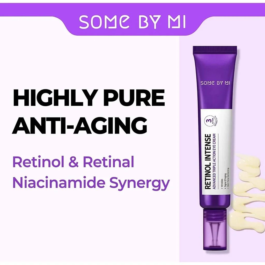 Some By Mi Retinol Intense Advance Triple Action Eye Cream with Niacinamide & Centella. Removes Dark Circles, Eye Wrinkles, Fine Lines, Prevent Pigmentations, Eye Spots, Firms, Smooths & Elasticity